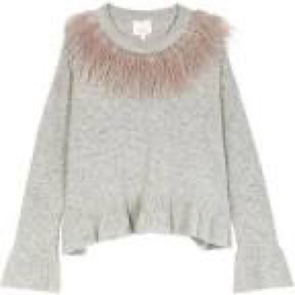 cinq a sept sweater, pink ostrich feather neck detail - Picture 2 of 6